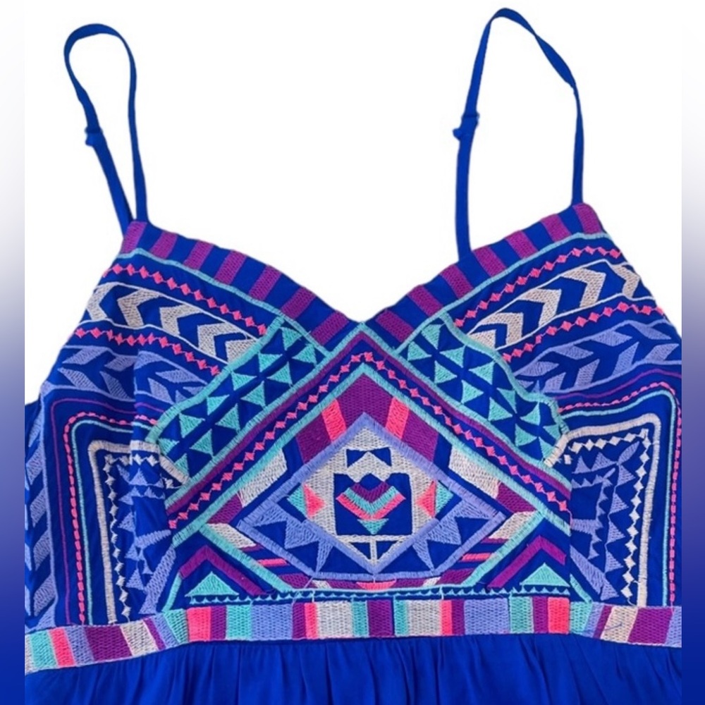 Karlie Royal Blue Spaghetti Strap Boho Dress With Detailed Front Size Small